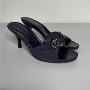 Donald Pliner Purple Mesh Elastic Slide Metal Rhinestone Heel Shoe Size 8